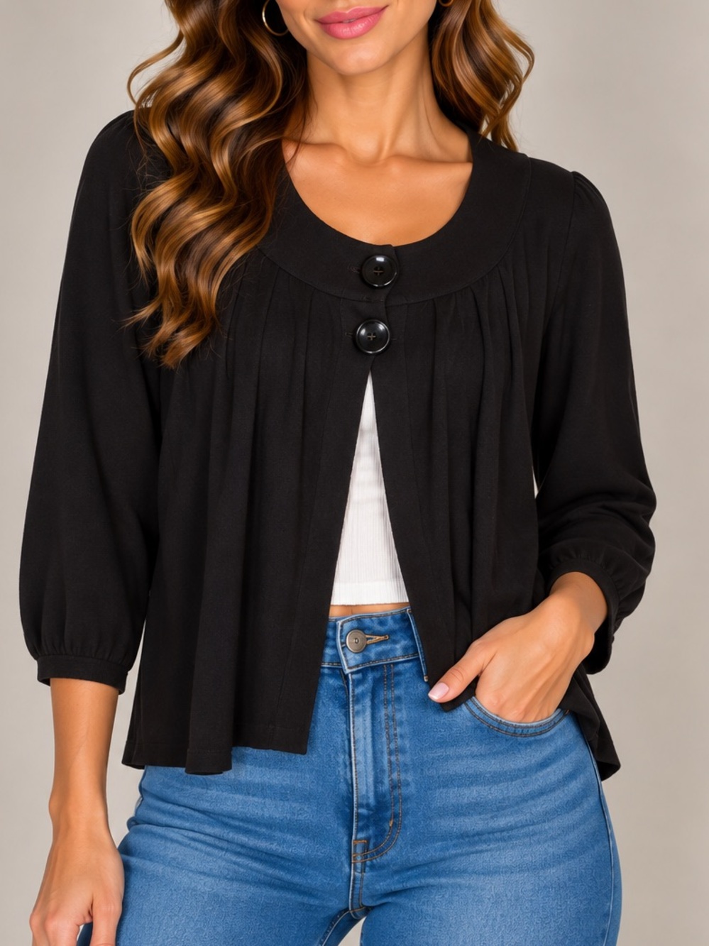Cable‎ & Gauge Woman Black Cardigan Sweater